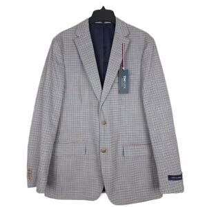 Tommy Hilfiger Men's Modern-Fit Stretch Sport Coat Brown/Blue Check 42L NWT